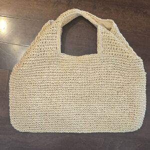 ABERCROMBIE&FITCH Cream Woven Tote Bag
